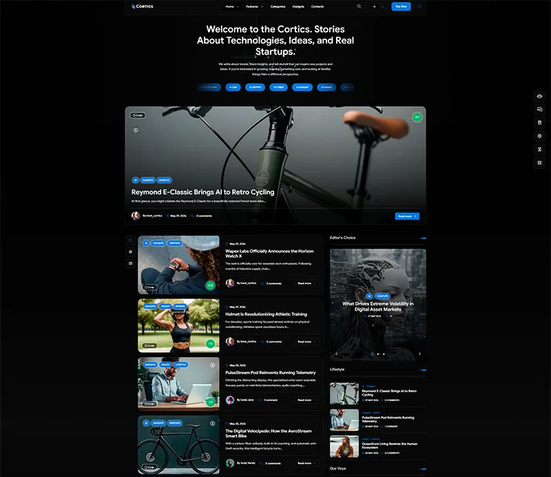 Ilustrasi tampilan dark mode pada referensi theme WordPress