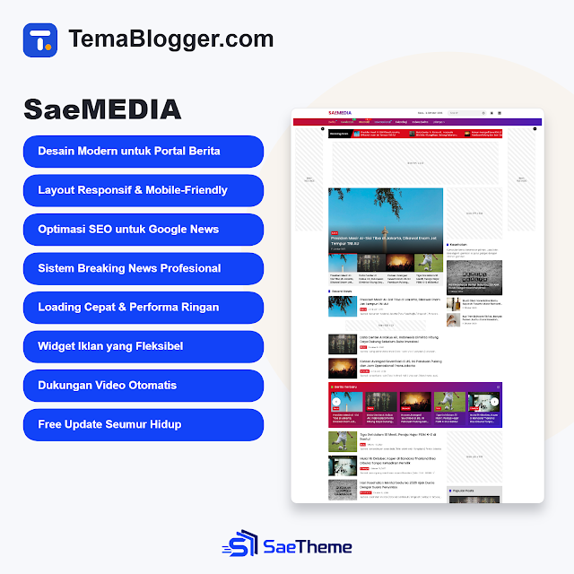 SaeMedia – Template Blogger Portal News with Ads Parallax